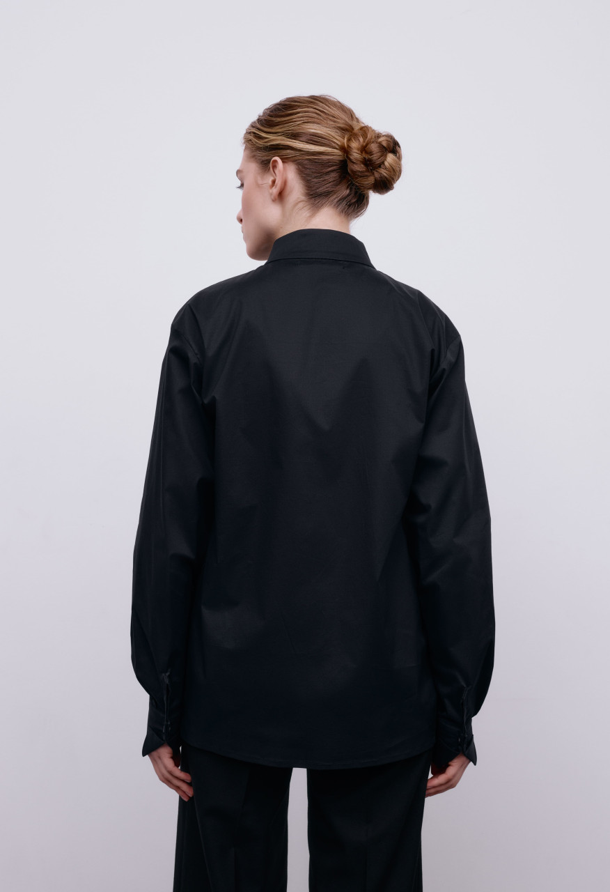 Flagman band-collar black shirt for her