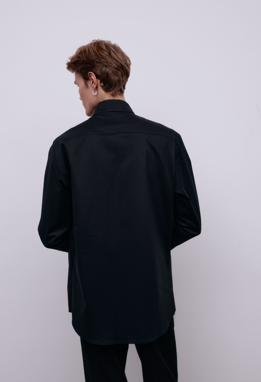 Flagman band-collar black shirt for him