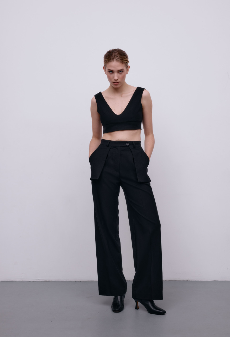 Flagman wide leg black trousers for her