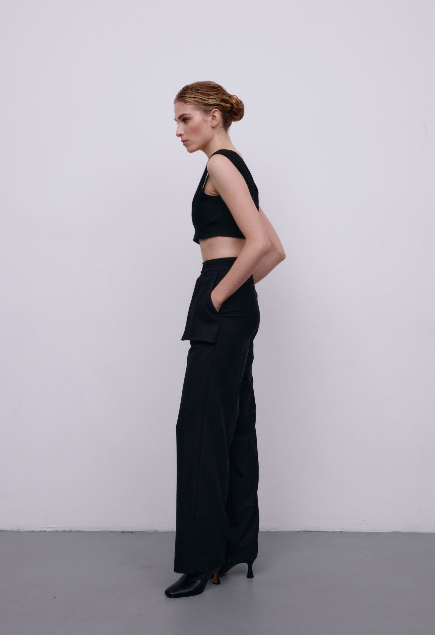 Flagman wide leg black trousers for her