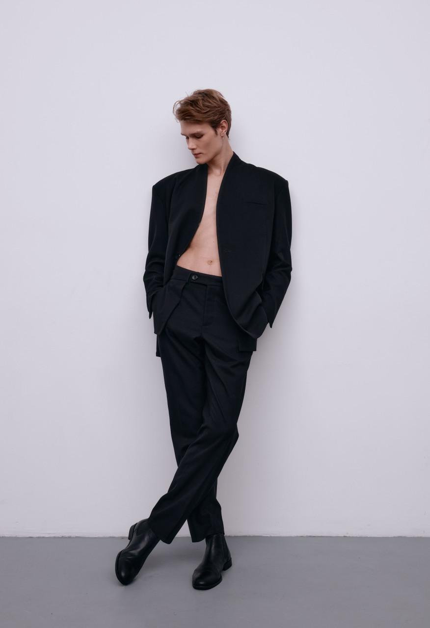 Flagman wide leg black trousers for him