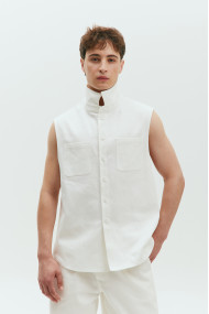 White sleeveless denim shirt