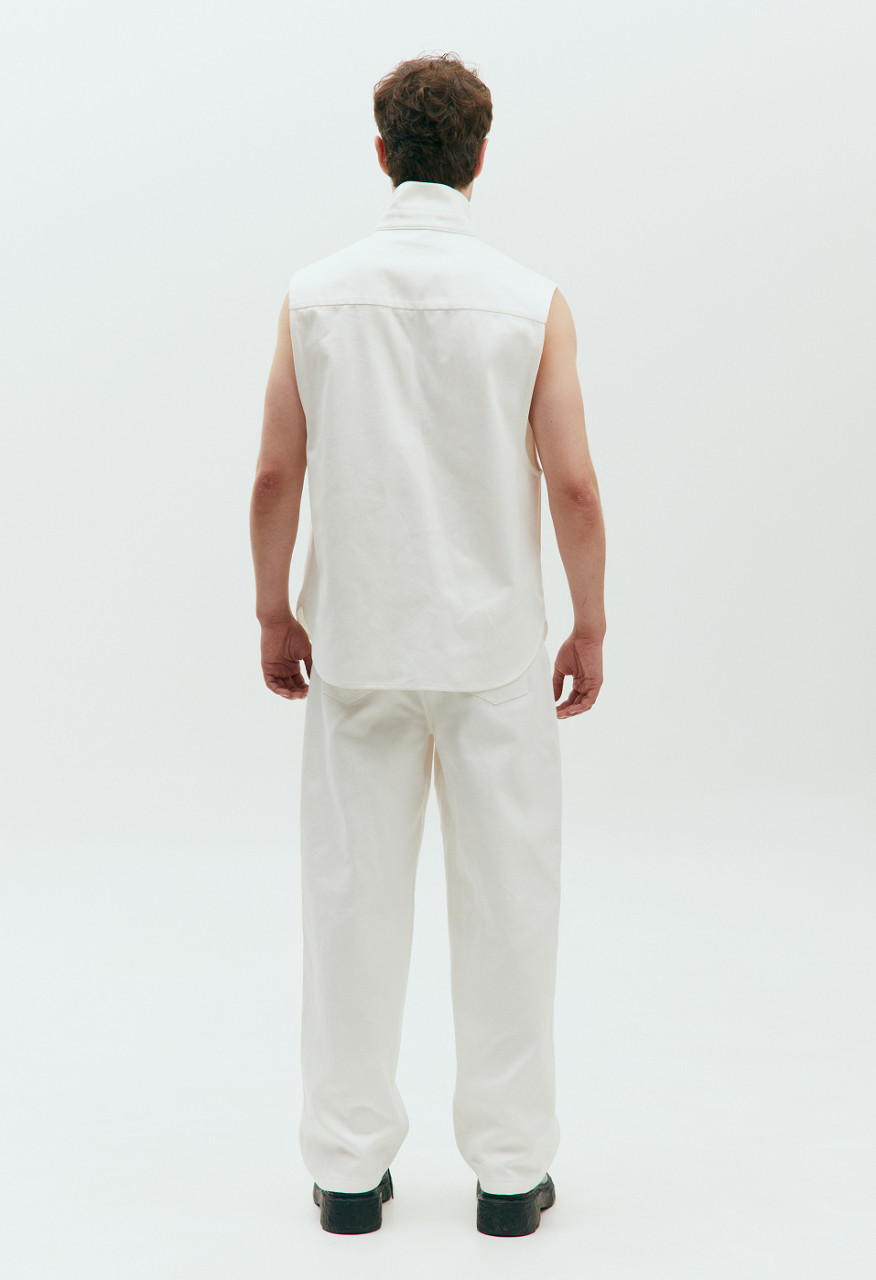 White sleeveless denim shirt