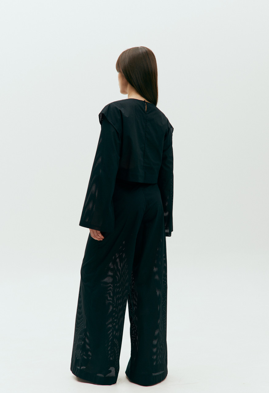 Perforated wide trousers 