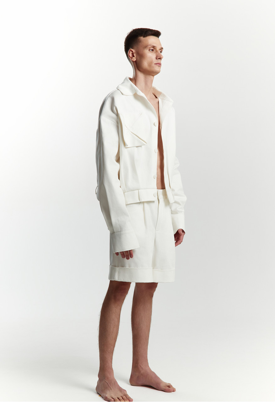  Milky monologue denim shorts for him