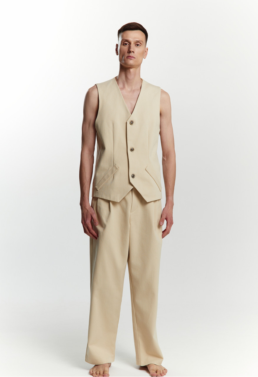 Beige soft command denim vest