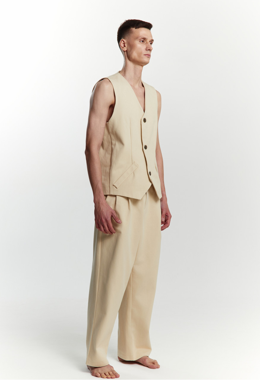Beige soft command denim vest