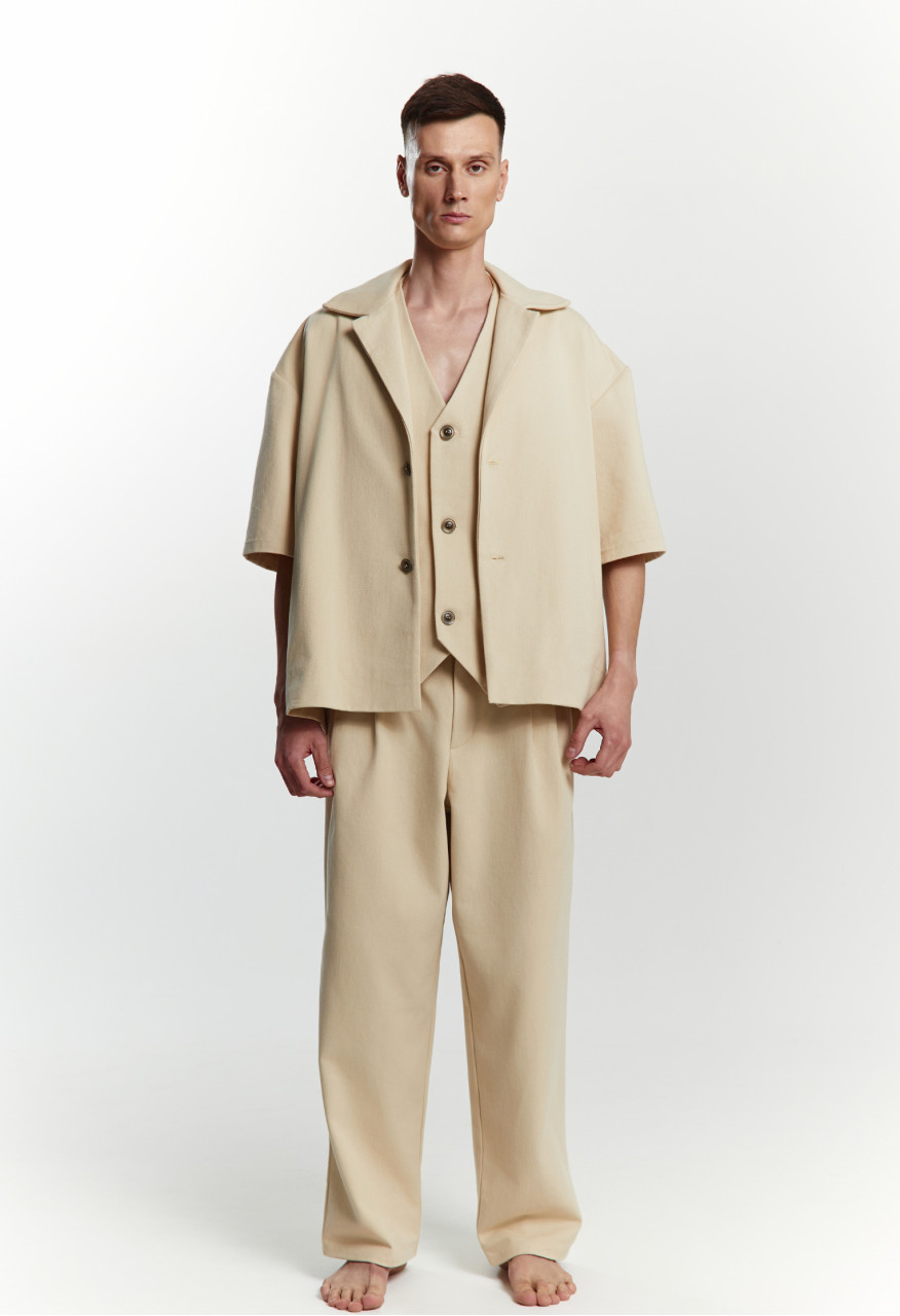 Beige soft command denim vest
