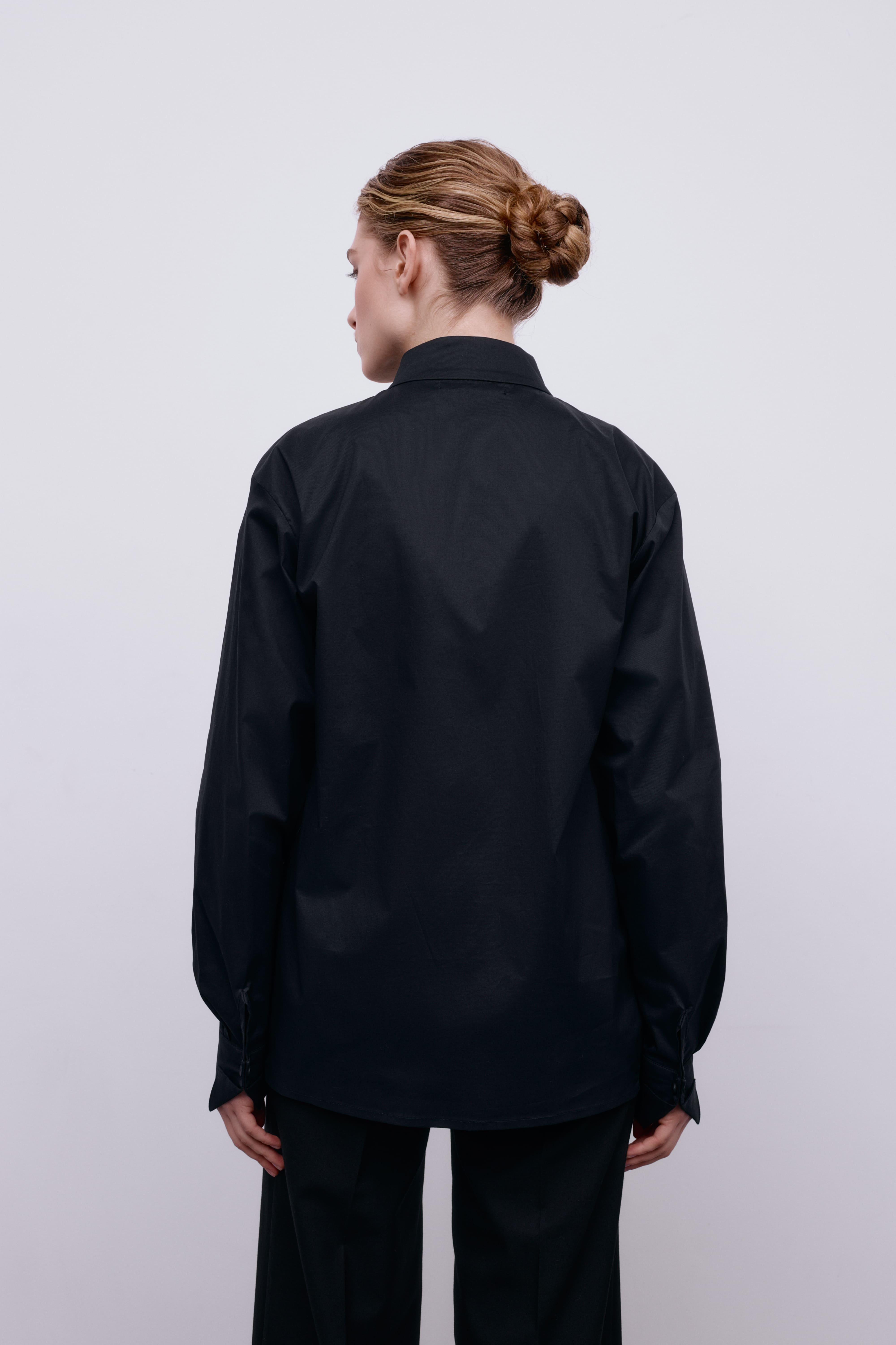 Flagman band-collar black shirt for her