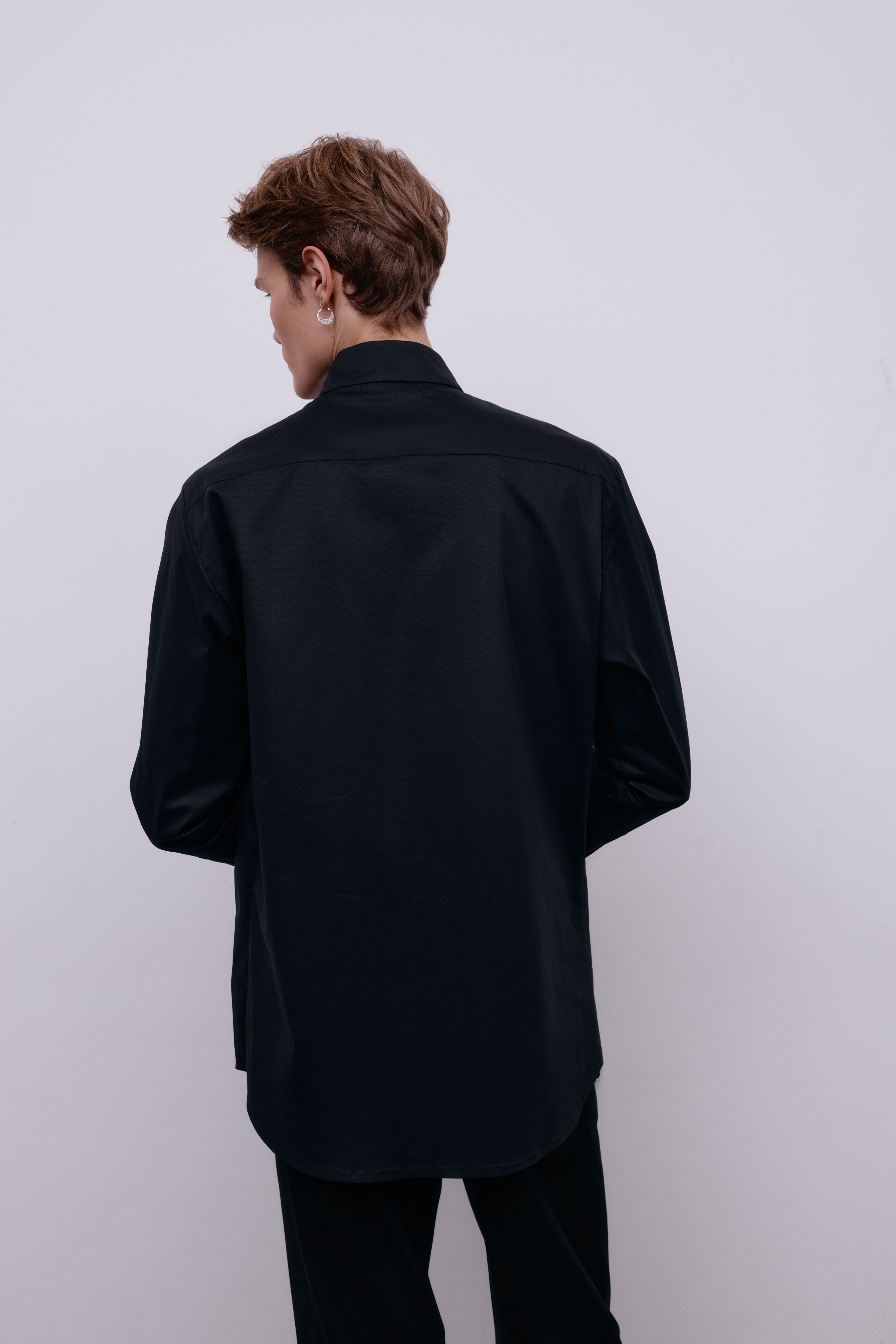 Flagman band-collar black shirt for him