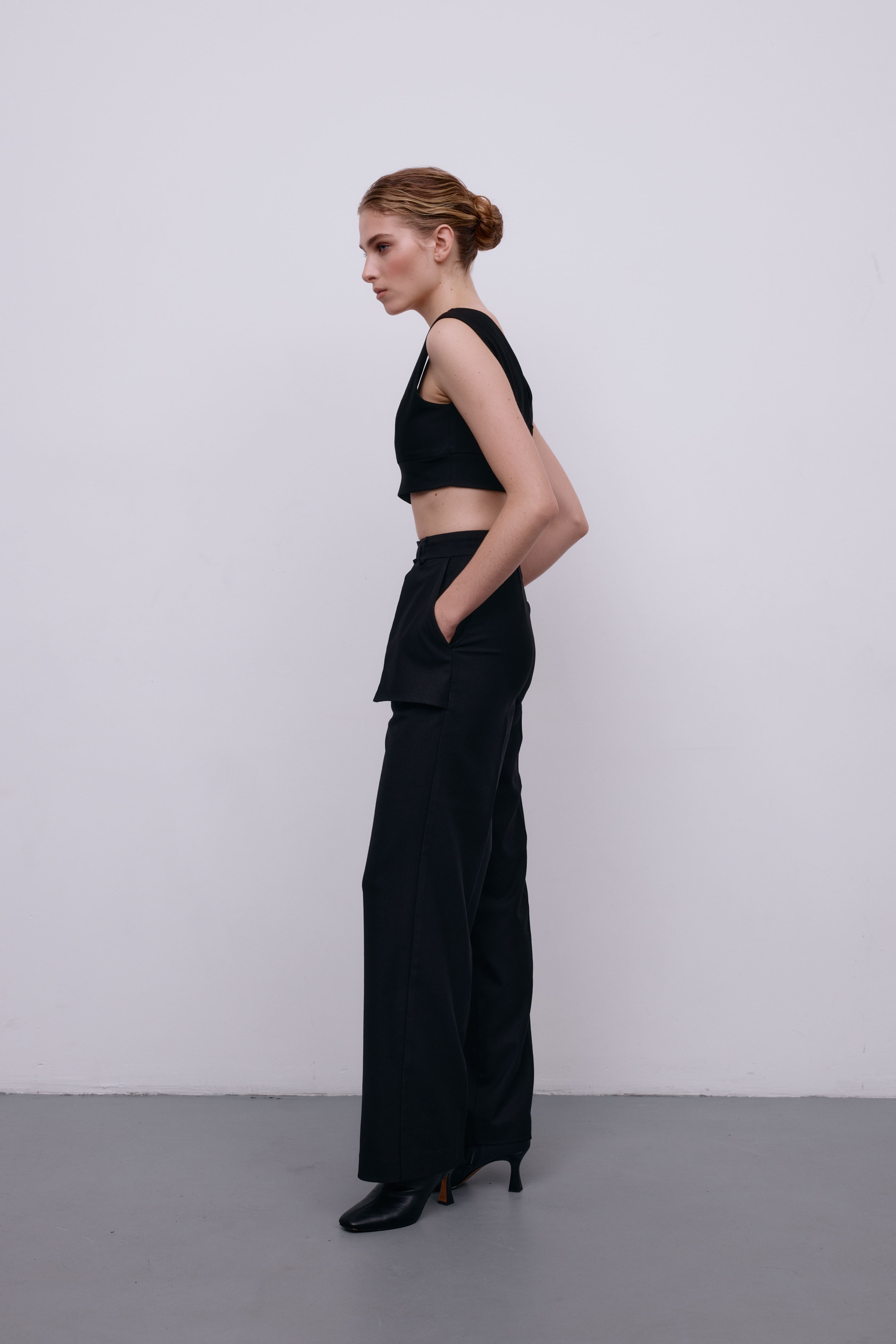 Flagman wide leg black trousers for her