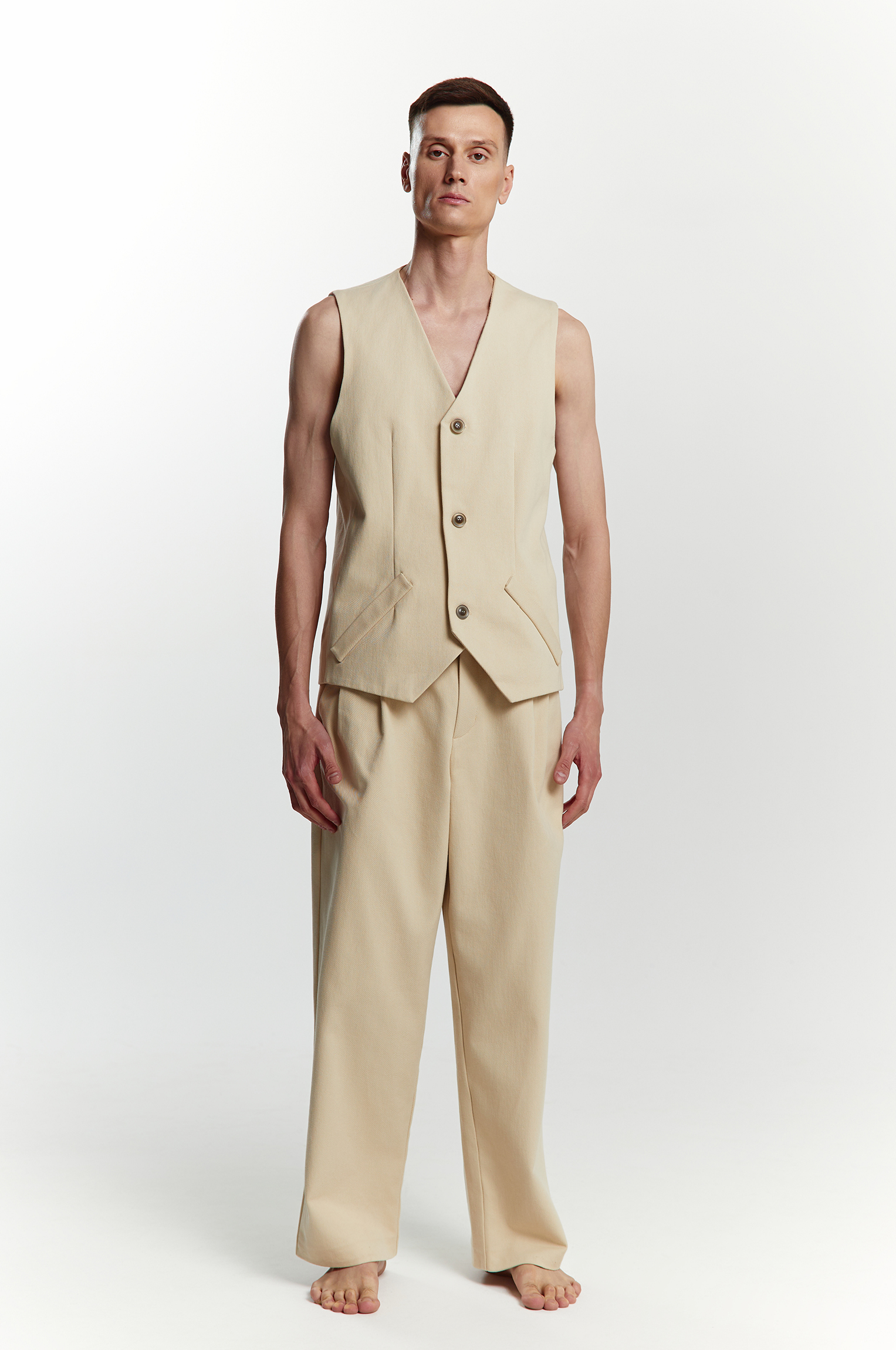 Beige soft command denim vest