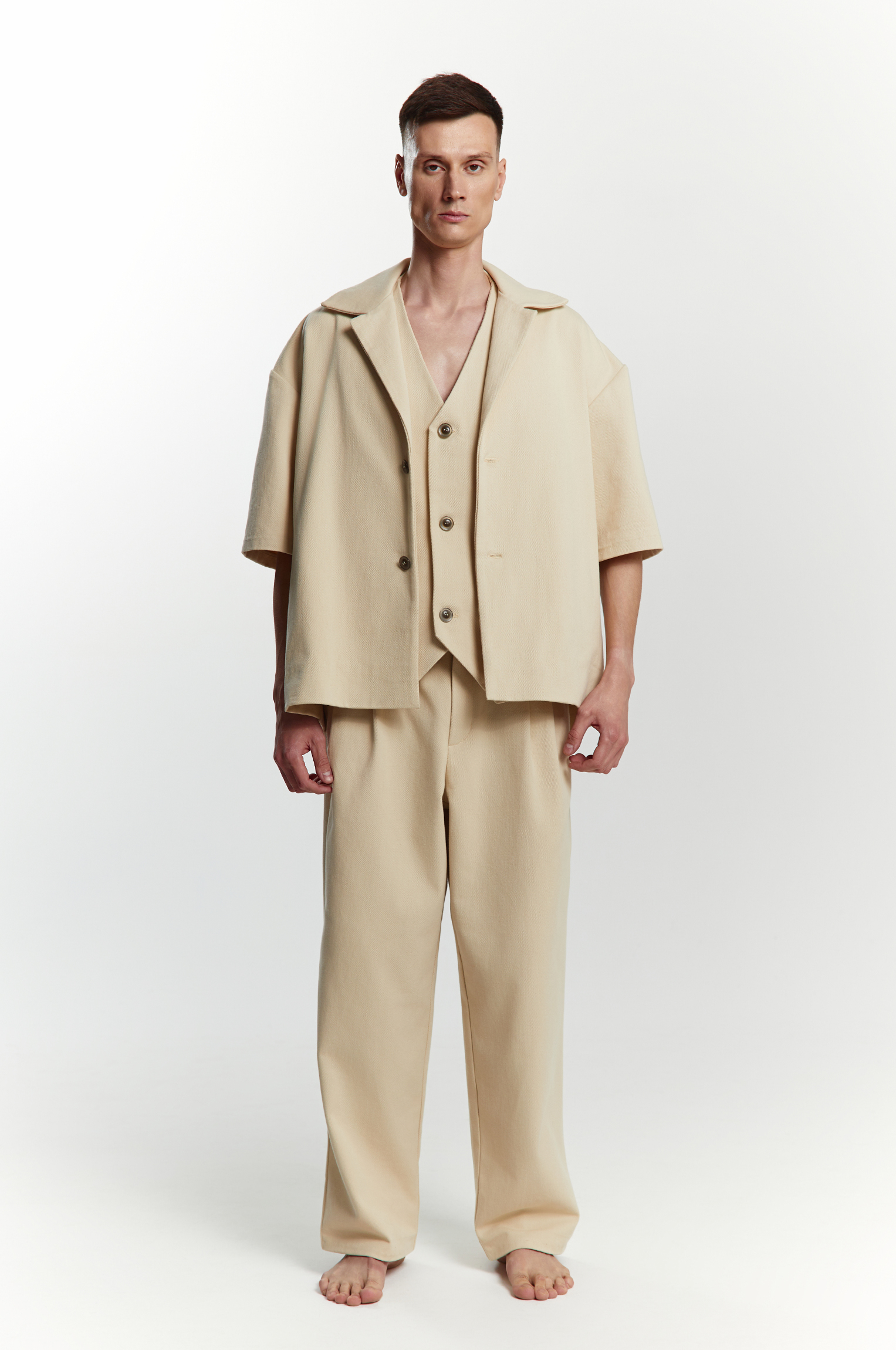 Beige soft command denim pants